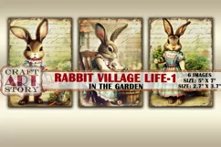 Vintage Bunny Collage picture cards Rabbit village life-1 Product Image 2