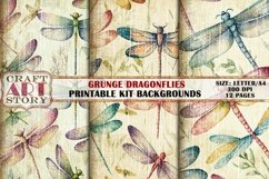 Grunge Pattern Papers,Watercolor Dragonflies Backgrounds Product Image 2