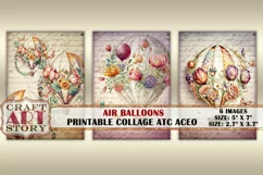 Shabby chic cards watercolor Air Balloons Collage Sheet Product Image 2