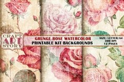 Grunge Pattern Papers,Watercolor Roses Backgrounds Printable Product Image 2