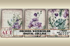 Orchids watercolor Collage,Floral Ephemera Digital Product Image 3