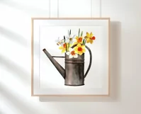 Watercolor narcissus clipart in watering can. Spring flowers Product Image 7