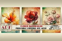 Shabby chic digital cards watercolor Flower Collage Sheet Product Image 3