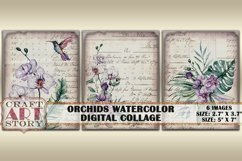 Orchids watercolor Collage,Floral Ephemera Digital Product Image 2