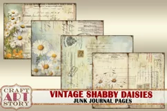 Vintage shabby daisies Junk Journal Pages,plant backgrounds Product Image 3