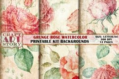Grunge Pattern Papers,Watercolor Roses Backgrounds Printable Product Image 3