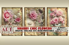 Vintage shabby chic roses Flowers collage,ACEO Digital paper Product Image 3