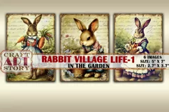 Vintage Bunny Collage picture cards Rabbit village life-1 Product Image 3
