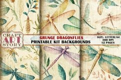 Grunge Pattern Papers,Watercolor Dragonflies Backgrounds Product Image 4
