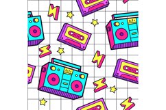 Seamless 90s pattern funky doodle sticker boombox cassette Product Image 1