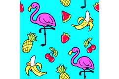 Seamless 90s pattern funky doodle sticker flamingo banana Product Image 1