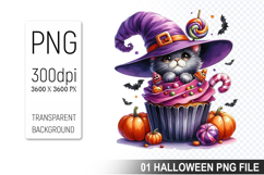Cupcake With A Halloween Cat, Halloween Clipart PNG File Product Image 1