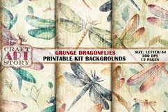 Grunge Pattern Papers,Watercolor Dragonflies Backgrounds Product Image 5