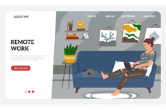 Freelance landing page. Cartoon woman in casual clothes with Product Image 1