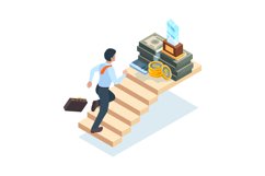 Businessman on stairs. Man ladder running walking steps on s Product Image 1