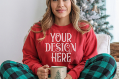 Christmas Gildan 18000 Red Crewneck Sweatshirt Mockup Product Image 1