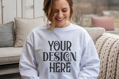 White Gildan 18000 Crewneck Sweatshirt Mockups,G18000 Product Image 1