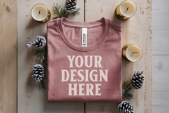 Christmas Bella Canvas 3001 Heather Mauve Folded Tshirt Mock Product Image 1