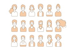 People avatars. Line person portraits, diverse man woman id Product Image 1