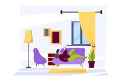 People reading in room. Characters relaxing and reading in h Product Image 1