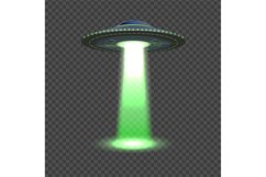 Aliens spaceship. UFO lights, 3d space object. Flying plate Product Image 1