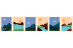 Contemporary abstract landscape. Art modern landscape, sun b Product Image 1