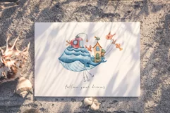 Watercolor cute whale clipart. Nautical nursery sublimation Product Image 3