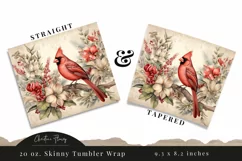 Vintage Watercolor Christmas Cardinal Tumbler Wrap PNG Product Image 3