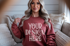 Red Gildan 18000 Sweatshirt Mockup,G18000 Crewneck Sweatsh Product Image 1