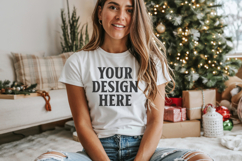 Bella Canvas 3001 White Christmas Shirt Mockup, Trandy Product Image 1