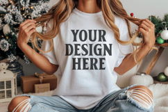 Christmas Bella Canvas 3001 White Shirt Mockup ,Trandy mock Product Image 1