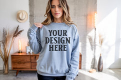 Light Blue Gildan 18000 Crewnwck Sweatshirt Mockup, gildan Product Image 1