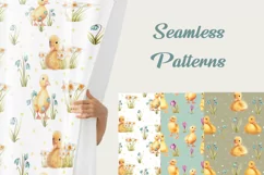 Watercolor Spring Duckling Clipart PNG, Seamless Patterns Product Image 6