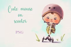 Cute Mouse on Scooter PNG, Mouse racer Clipart Product Image 1