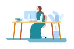 Muslim woman working at computer. Office worker in hijab. Is Product Image 1