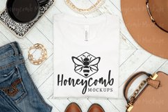 Bella Canvas 3001 White Mockup, Boho Folded T-Shirt Mockup Product Image 1