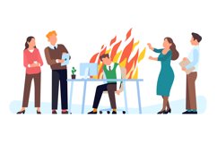 Exhausted employee. Tired overworked worker burns out at wor Product Image 1