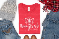 Bella Canvas 3001 Red Mockup, Winter Folded T-Shirt Mockup Product Image 1
