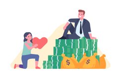 Girl gives her heart to rich man. Declaration of love. Bankn Product Image 1