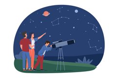 Mother, father, and son watching stars and planets through t Product Image 1