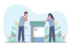 Seasonal allergies, sneezing woman and man blowing his nose Product Image 1