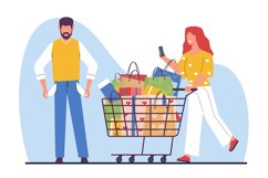 Concept of shopping addiction, female shopaholic buys lot of Product Image 1