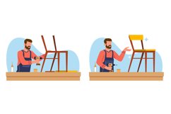 Male craftsman making chair, beginning of assembly and finis Product Image 1