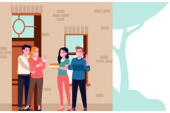 Man and woman came to meet their neighbors and brought pie t Product Image 1