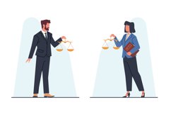 Lawyers man and woman hold scales of justice in hands. Balan Product Image 1