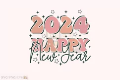 Retro Groovy, 2024 Happy New Year SVG T-shirt Design Product Image 1