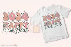 Retro Groovy, 2024 Happy New Year SVG T-shirt Design Product Image 2