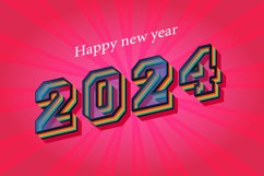 2024 happy new year card Trendy Retro text effect 3d render Product Image 1