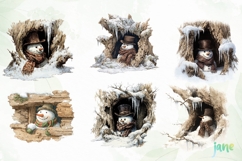 Watercolor Peeking Christmas Snowman Png Product Image 7