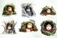 Watercolor Peeking Christmas Snowman Png Product Image 6